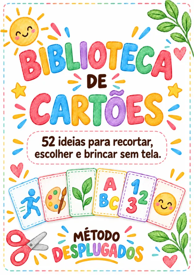 Capa da Biblioteca de Cartões, com 52 ideias para recortar, escolher e brincar sem tela